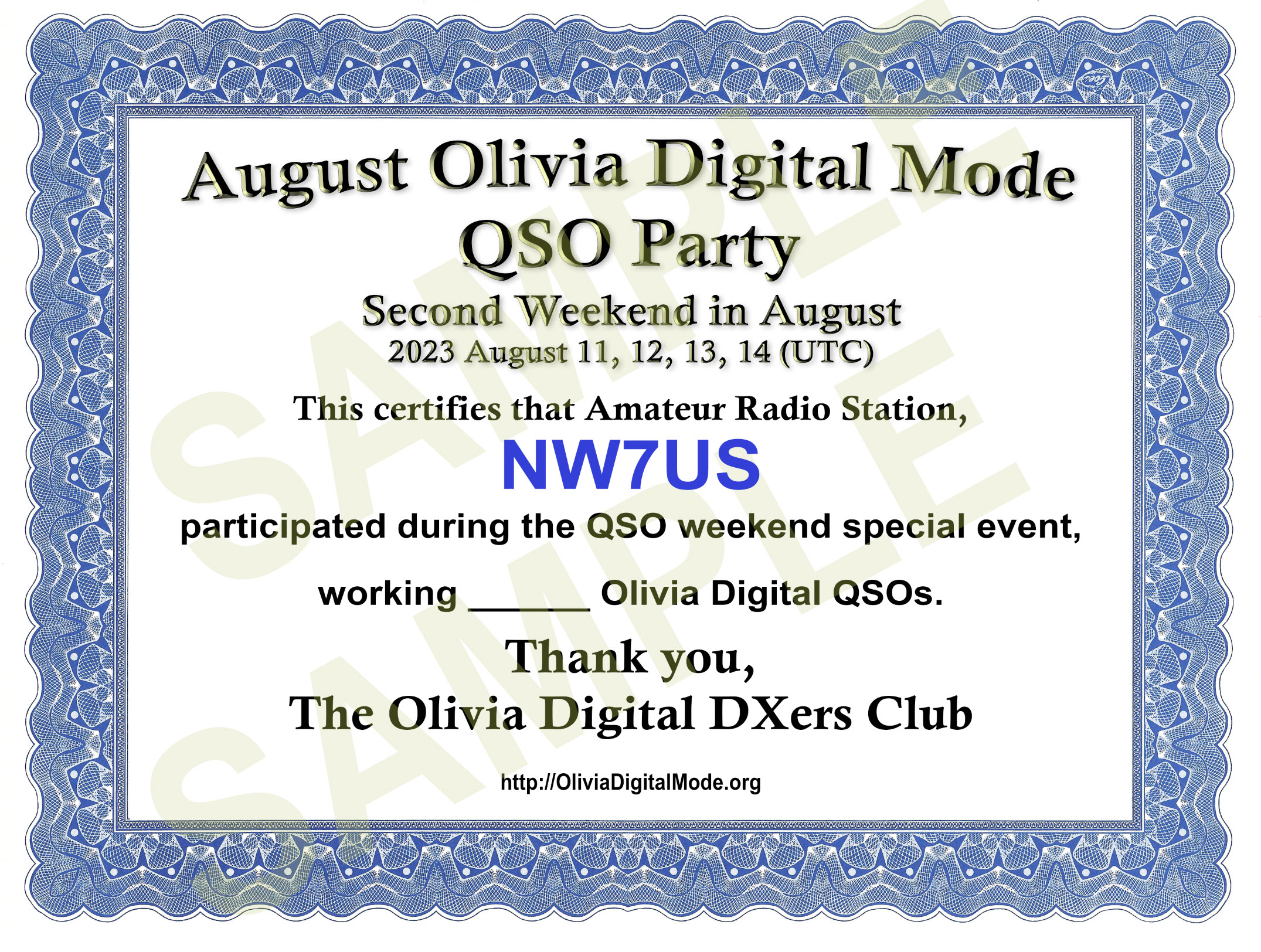 THE 2nd OLIVIA DIGITAL MODE WEEKEND QSO PARTY!